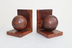 Wooden Art Deco Bookends Spherical Round