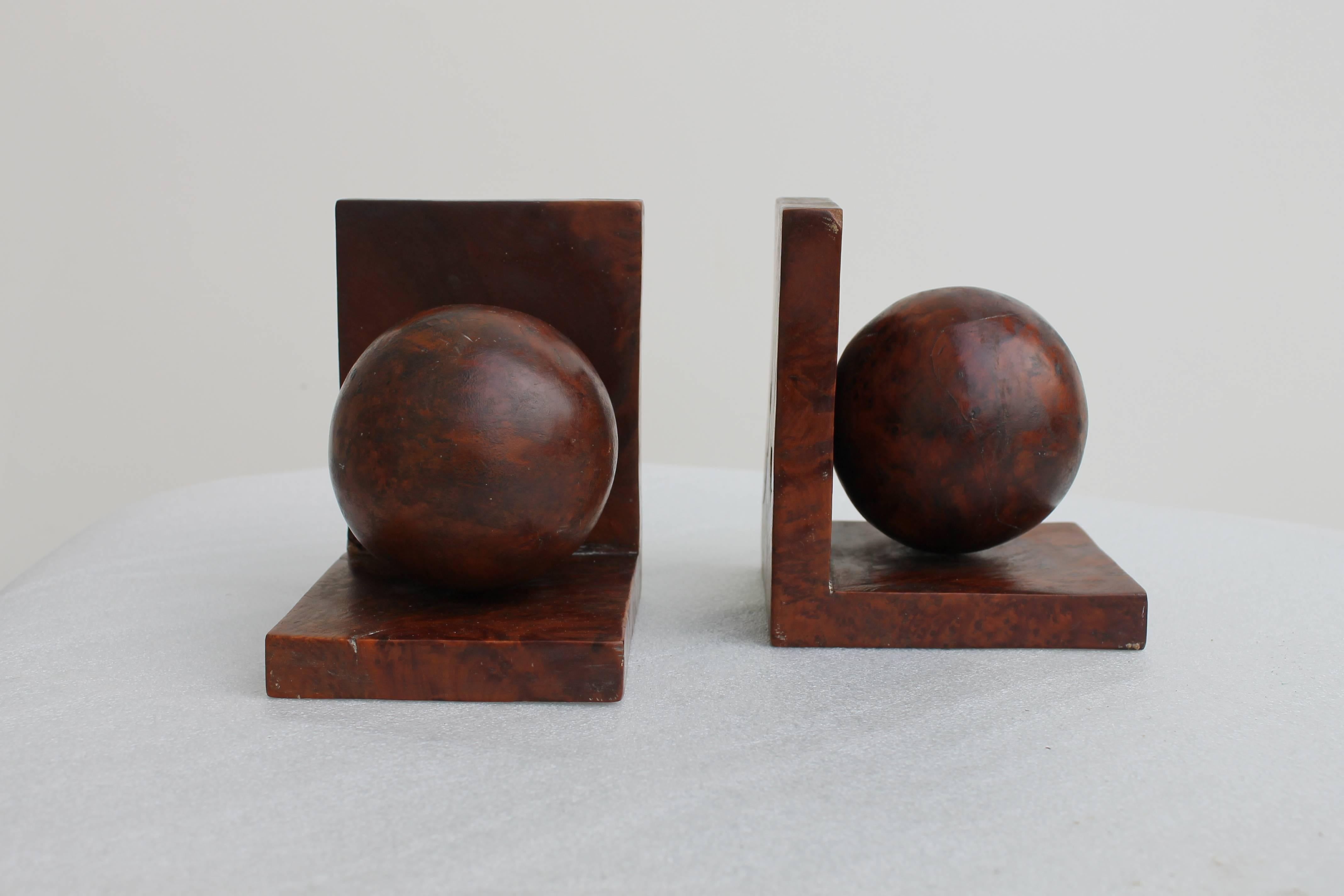 Mid-Century Modern Wooden Art Deco Bookends Spherical Round  For Sale