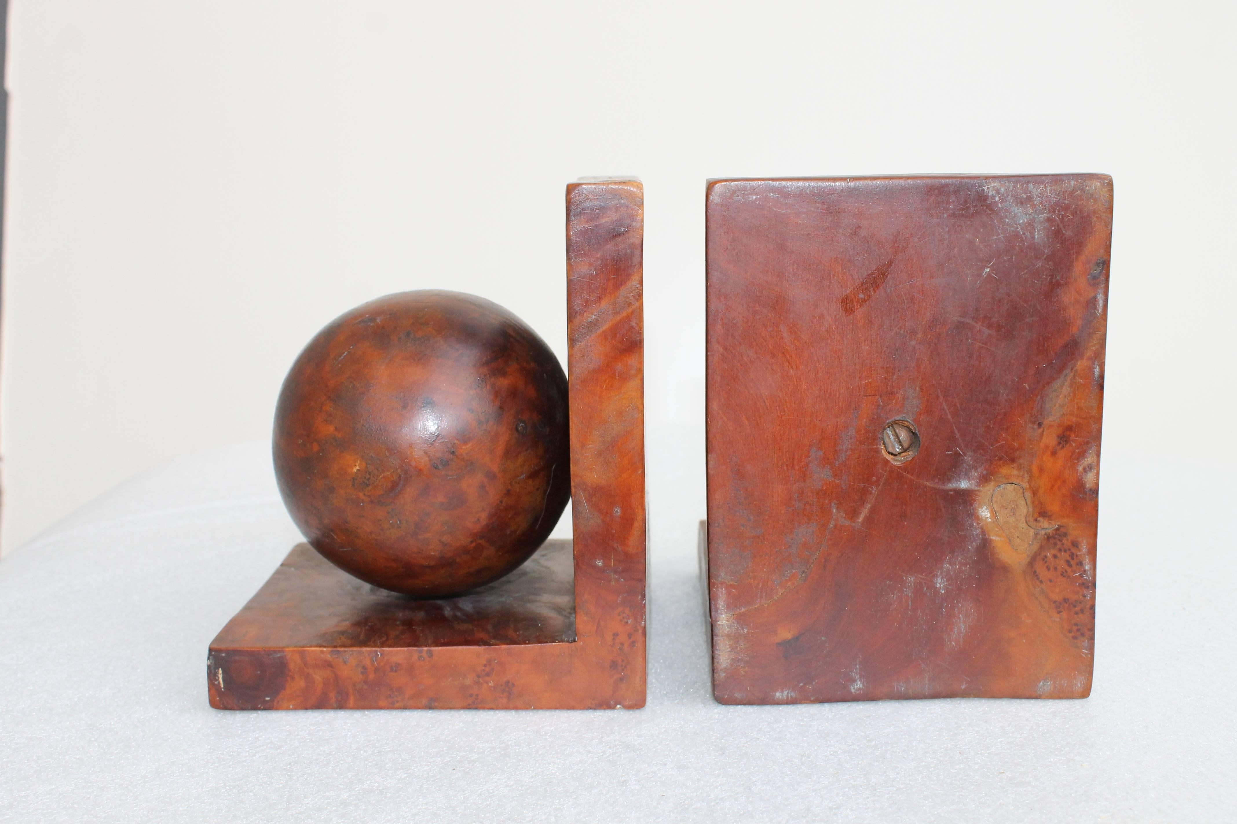 Italian Wooden Art Deco Bookends Spherical Round  For Sale