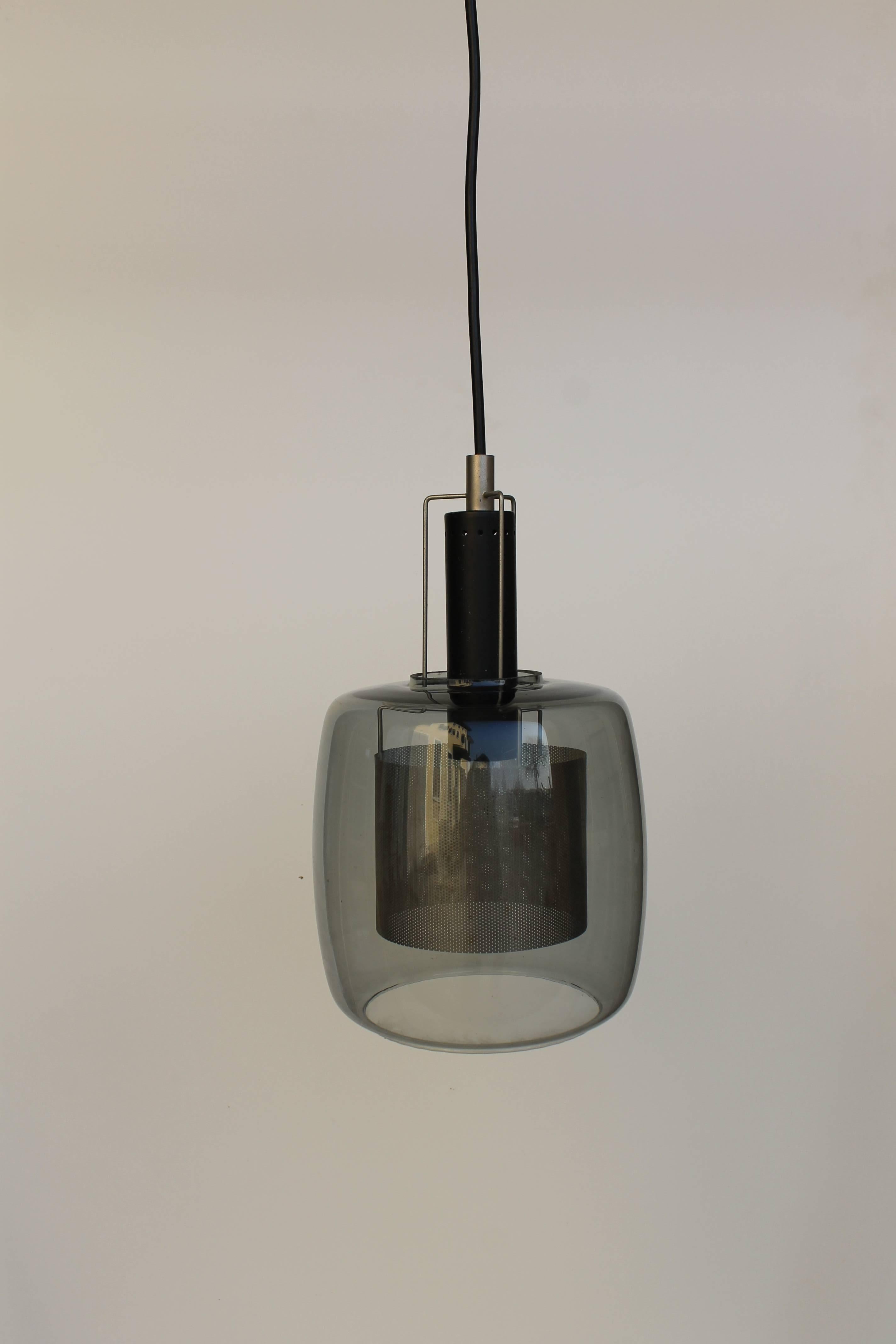 Mid-Century Modern Vintage Lamp with Pierced Surface and Glass Bell For Sale