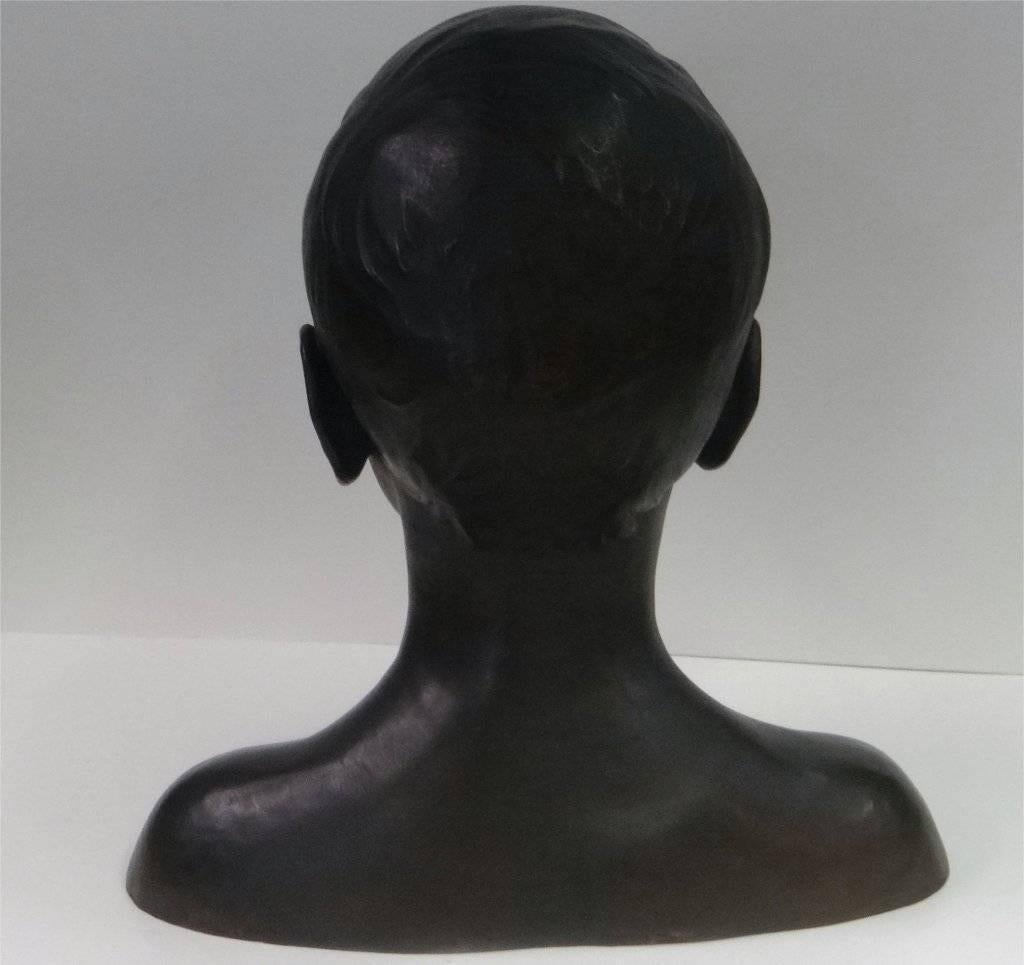 Cast Bronze Bust of Handsome Young Man, circa 1920s