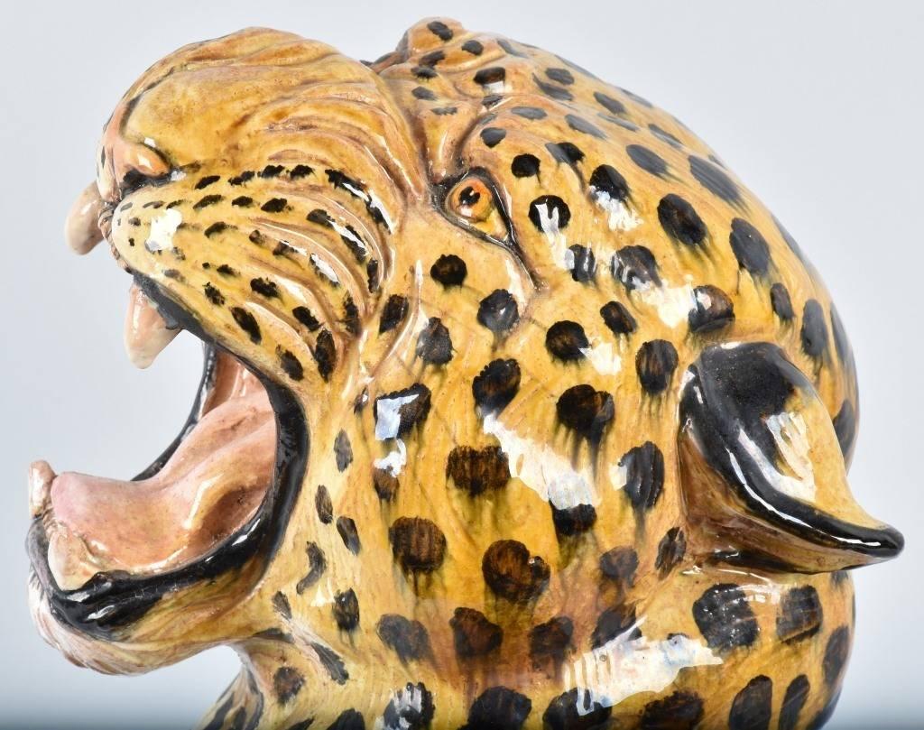 20th Century Italian Statue of Seated Leopard with Hand-Painted Details In Good Condition For Sale In Houston, TX