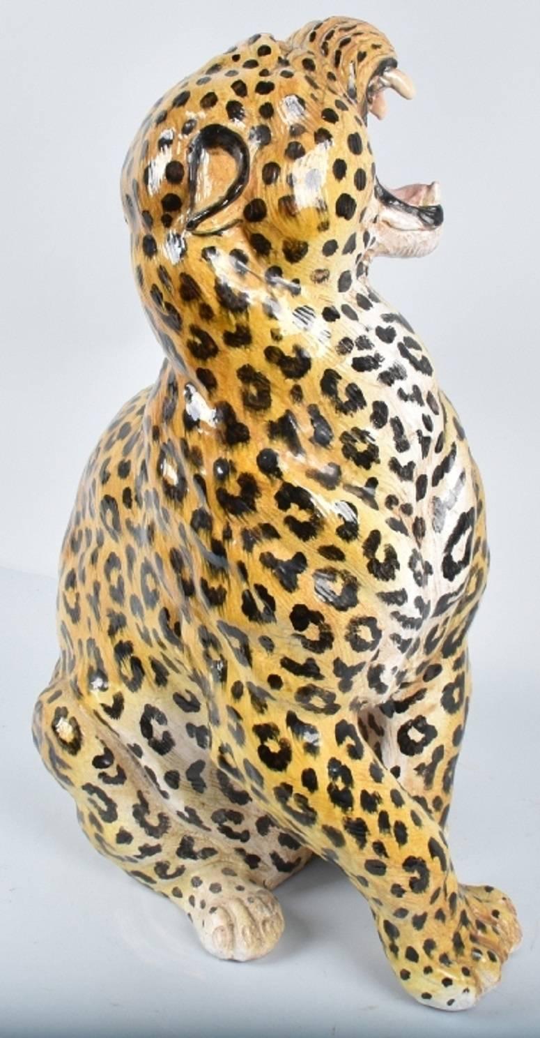 20th Century Italian Statue of Seated Leopard with Hand-Painted Details For Sale 1
