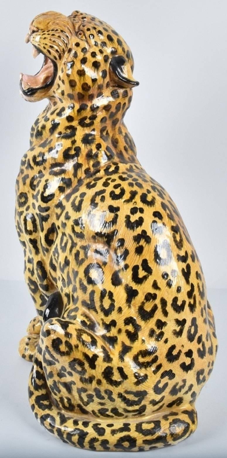20th Century Italian Statue of Seated Leopard with Hand-Painted Details For Sale 2