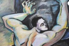 Monumental 20th Century Cubist Style Nude Male Pastel on Paper