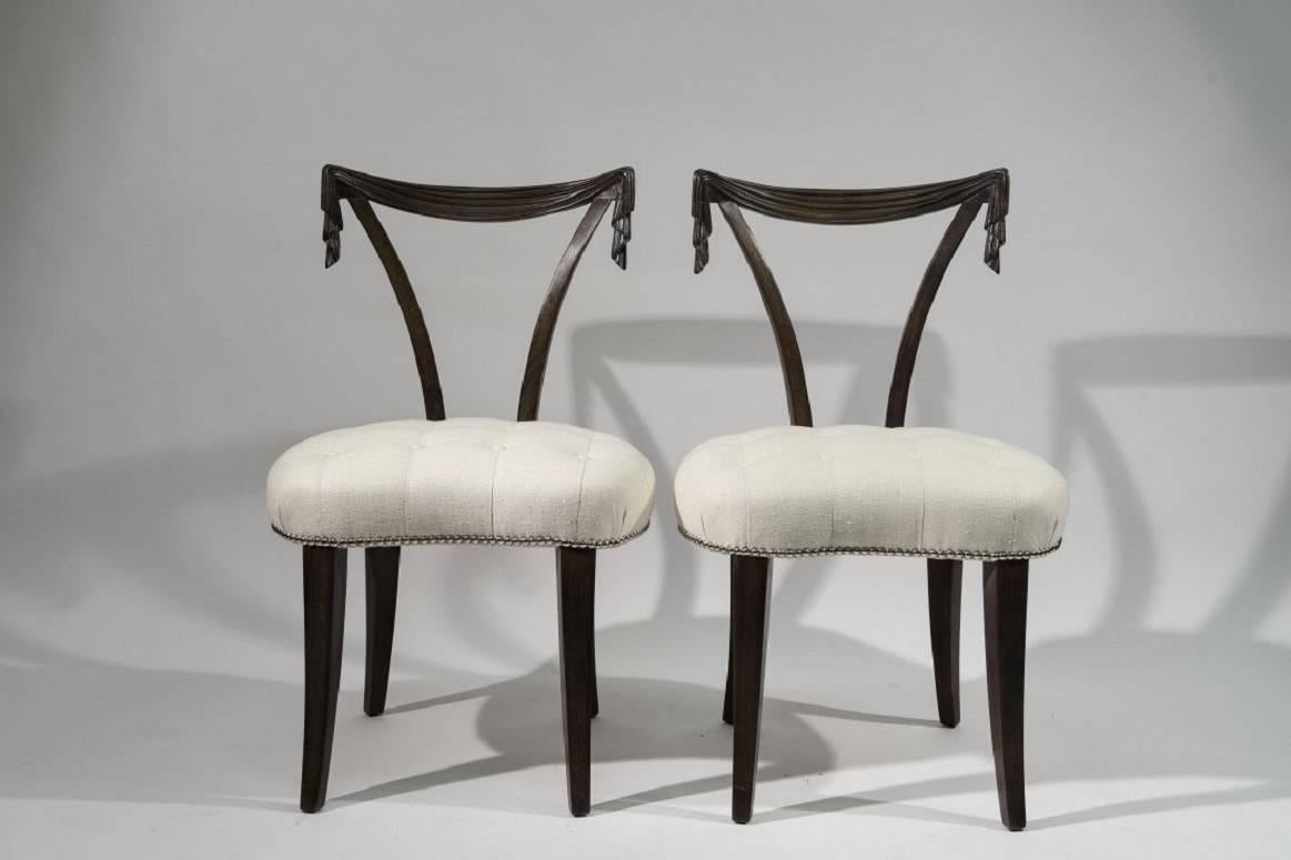 Hollywood Regency Pair of Grosfeld House Swag Back or Draped Occasional Chair, circa 1940s For Sale
