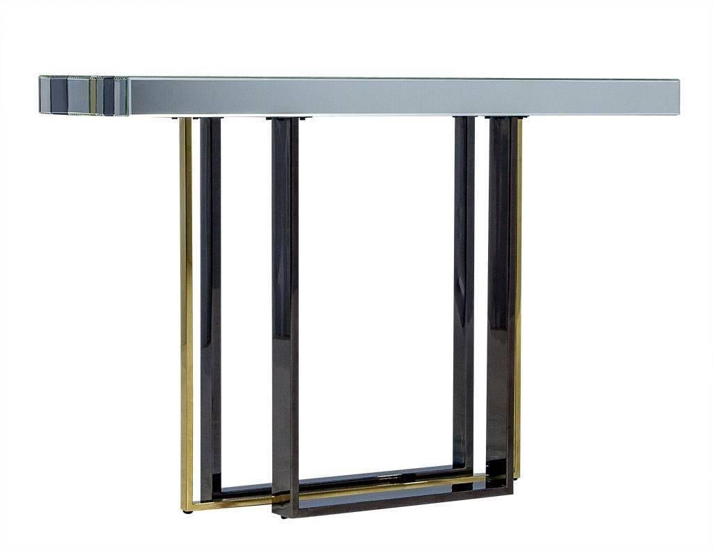 Unknown Tri Color Striped Mirror Console Table in the Style of Romeo Rega For Sale