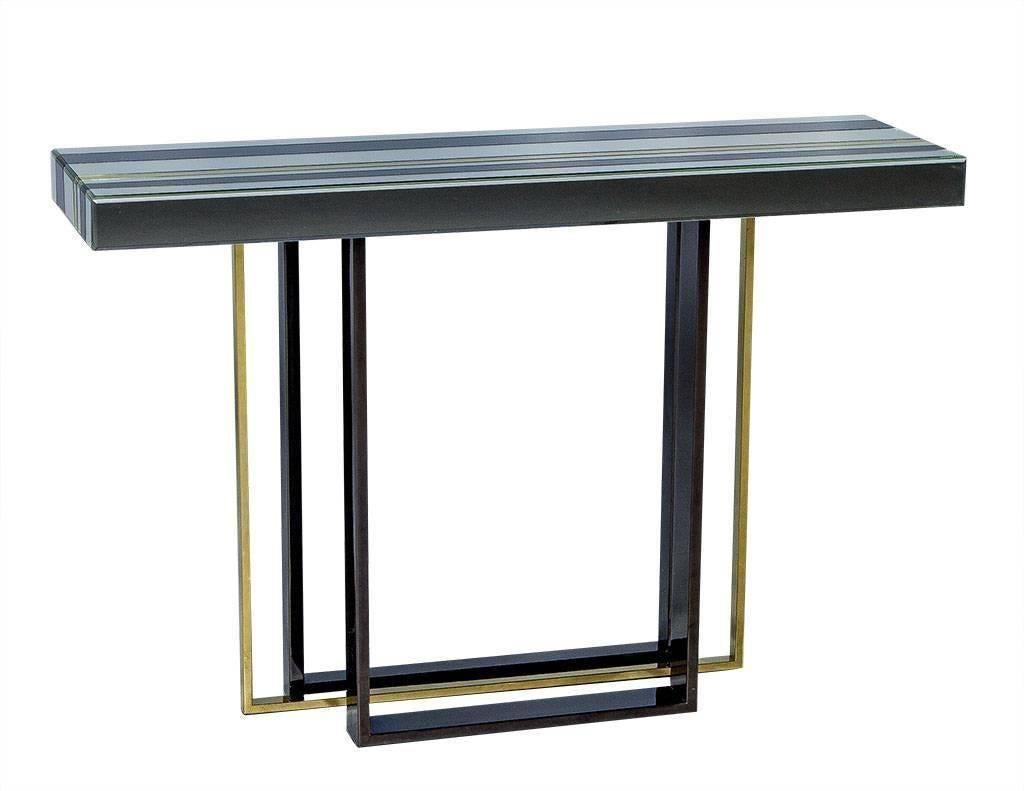 Late 20th Century Tri Color Striped Mirror Console Table in the Style of Romeo Rega For Sale