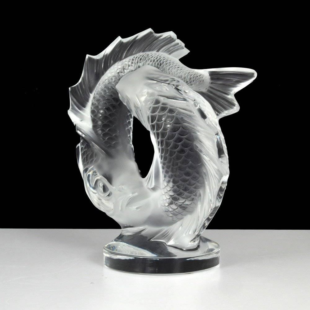 Classic Lalique Clear Crystal Double Fish 