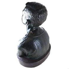 Life Sized Cast Bronze Bust of Expressive Young Boy on Oval Base