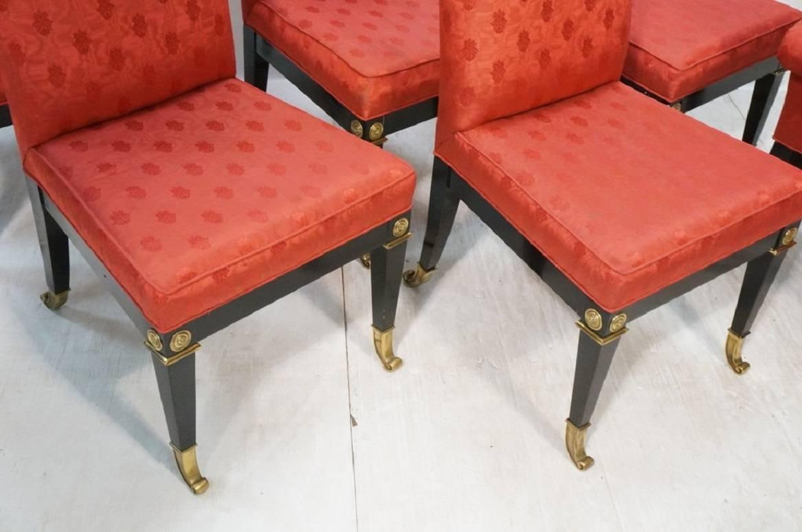 Hollywood Regency Six Regency Style Dining Chairs by Mastercraft with Brass Feet or Fittings