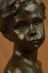Art Deco Styled Bronze Bust of Young Boy Mounted on Marble Block Base