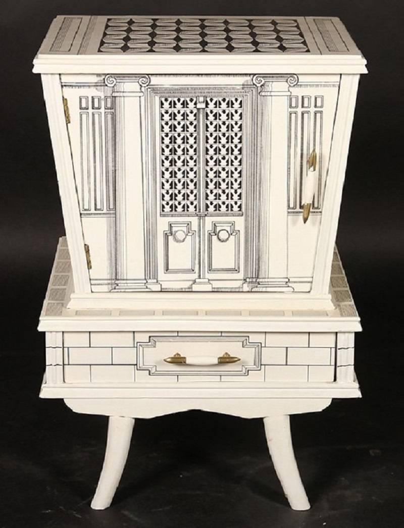 20th Century Pair of Commodes or Nightstands in the Style of Fornasetti circa 1960
