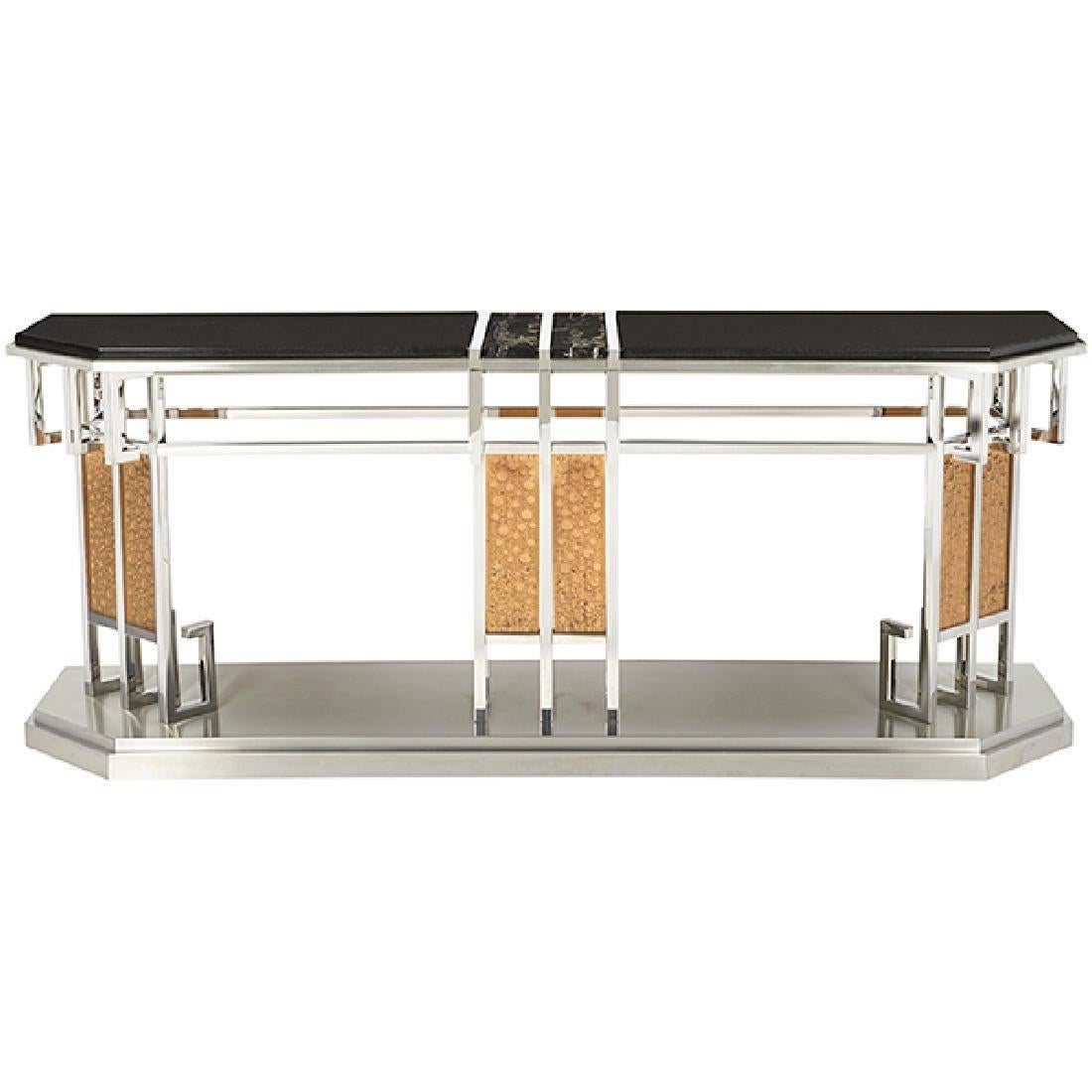 Incredible Mixed Metal and Mixed Stone Console Table by Lorin Marsh, circa 1980 For Sale