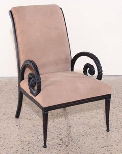 Pair of Ebonized Scrolled Armchairs by Grosfeld House, circa 1960s