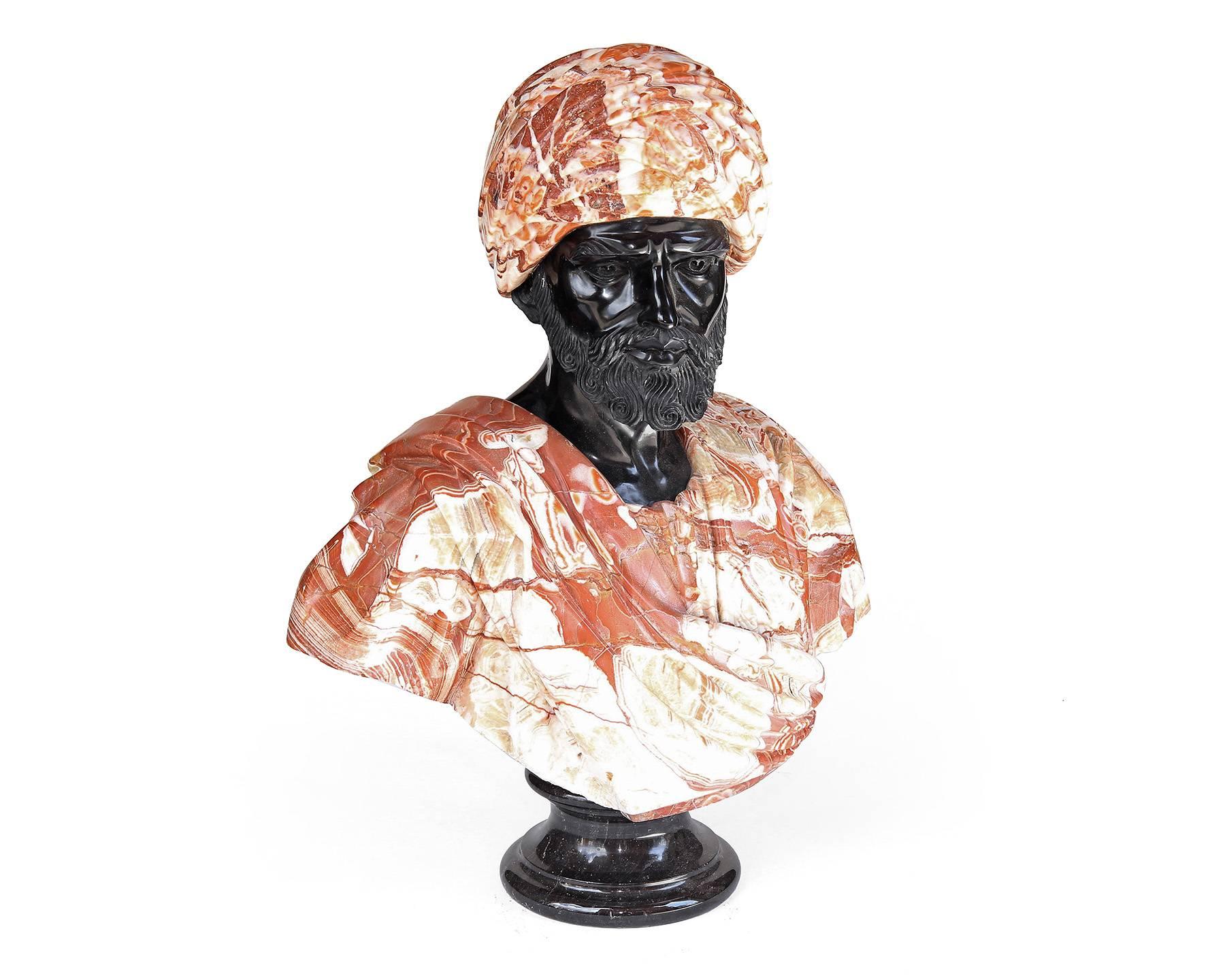 Unknown Large Marble Bust of Man Wearing Turban in the Orientalist Style, circa 1920 For Sale