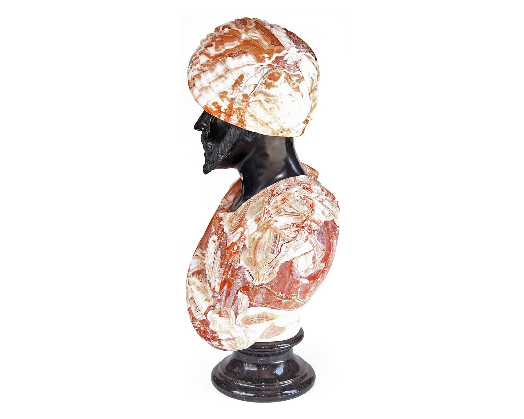 20th Century Large Marble Bust of Man Wearing Turban in the Orientalist Style, circa 1920 For Sale