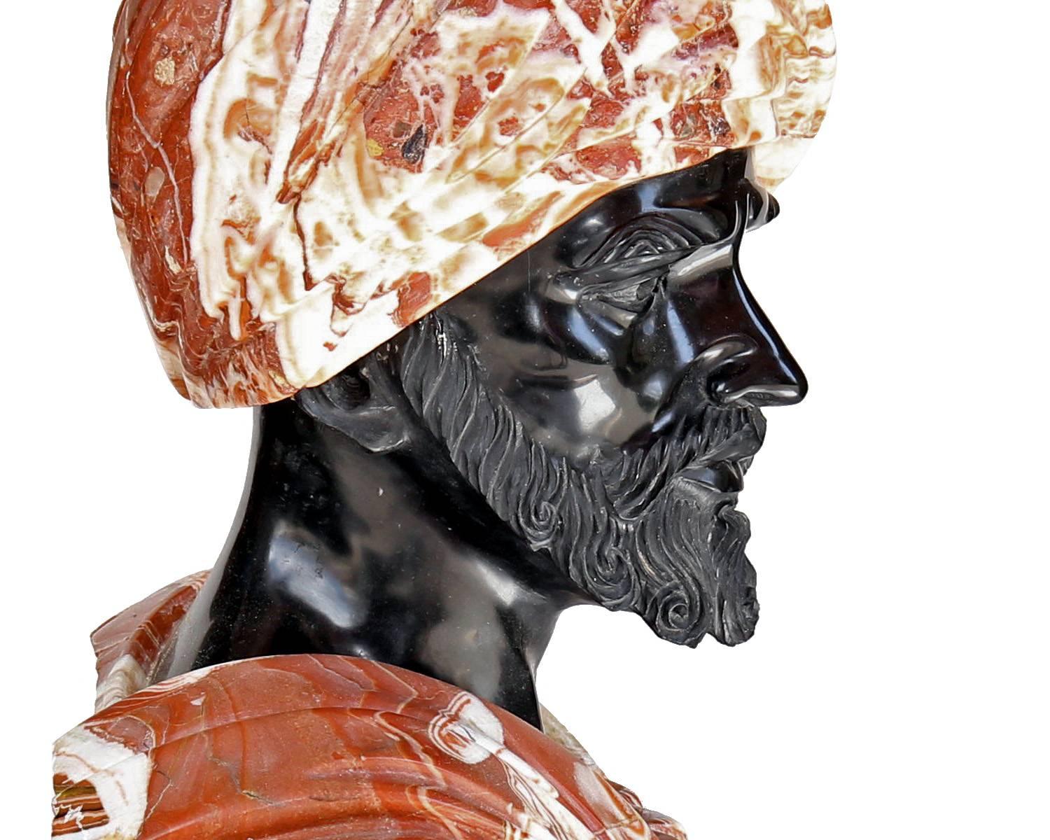 Large Marble Bust of Man Wearing Turban in the Orientalist Style, circa 1920 For Sale 1