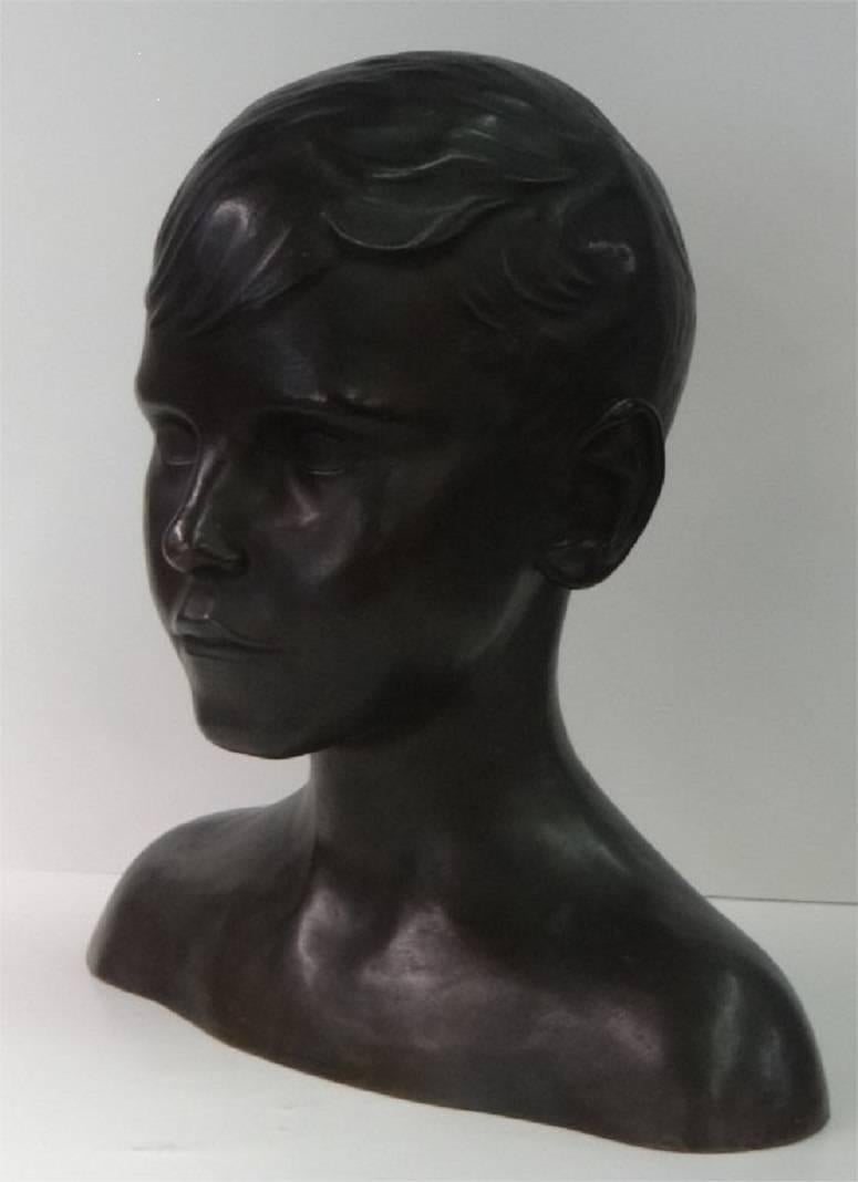 Bronze Bust of Handsome Young Man, circa 1920s In Good Condition In Houston, TX