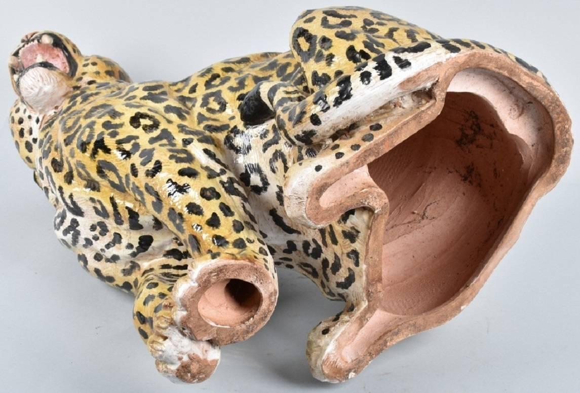 20th Century Italian Statue of Seated Leopard with Hand-Painted Details For Sale 3