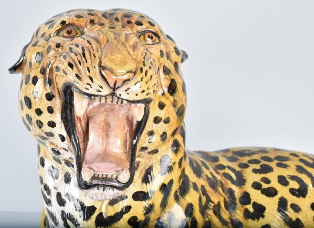 20th Century Italian Statue of Seated Leopard with Hand-Painted Details For Sale 4