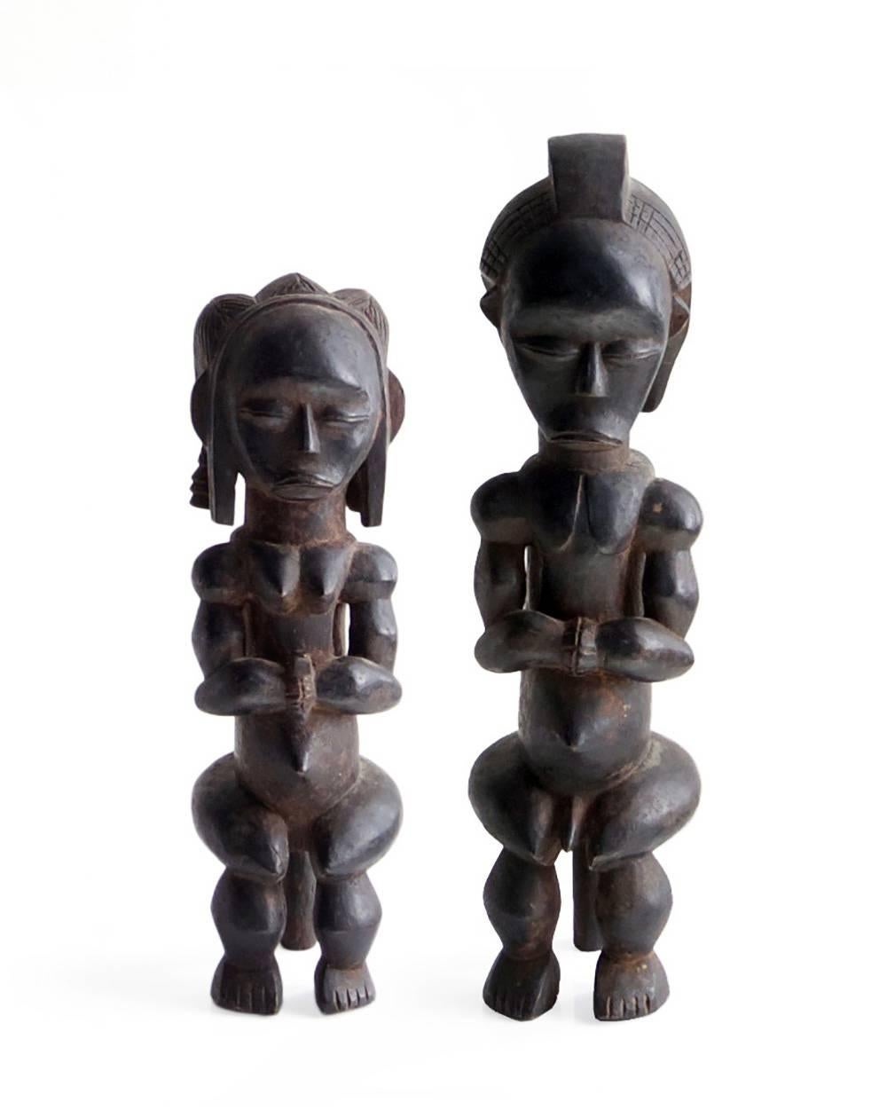 Carved Charming Male and Female Pair of Seated African Fang Sculptures