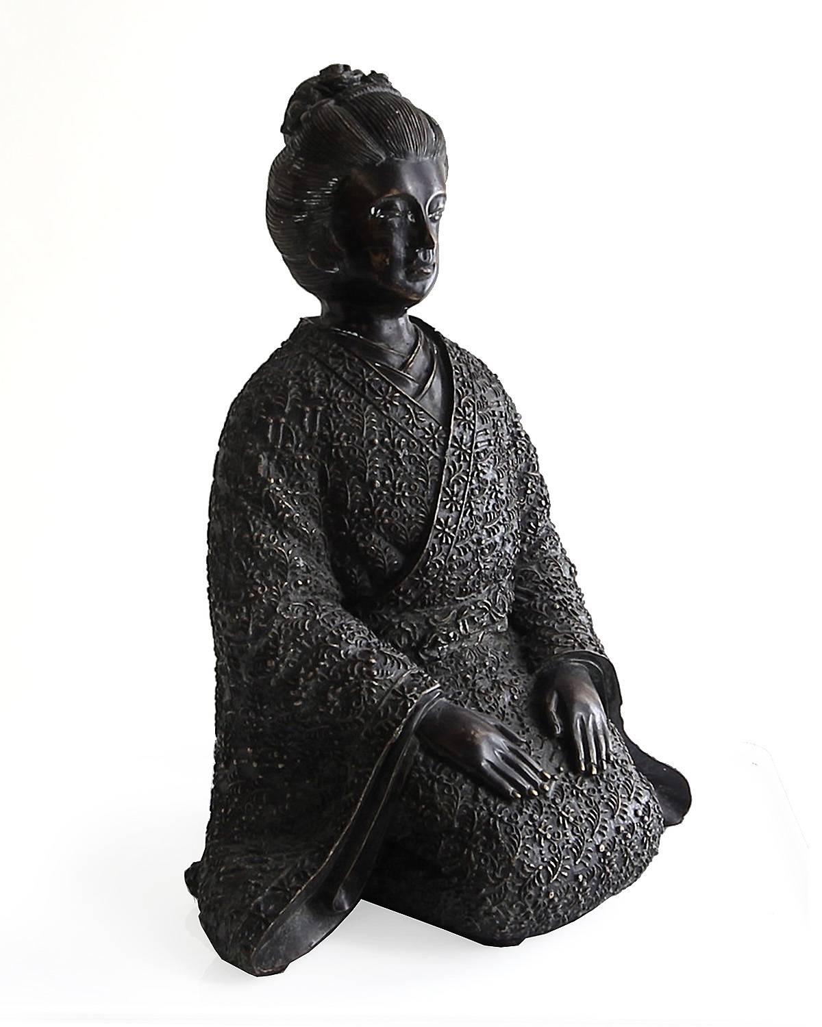 Cast Pair of Maitland-Smith Japanese Bronze Figures, Samaraui and Geisha