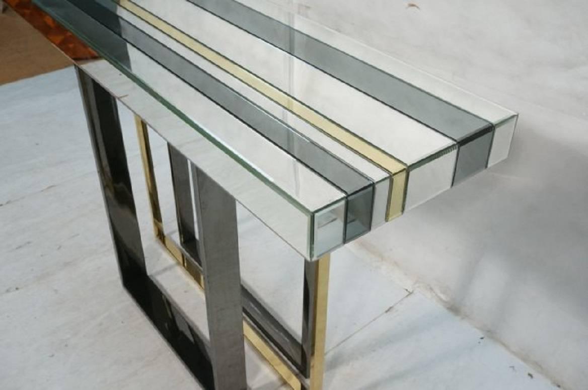 Tri Color Striped Mirror Console Table in the Style of Romeo Rega For Sale 3