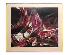 Framed Oil on Canvas Abstract Painting by Peter Lobello, 1962