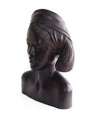 Beautiful Carved Mahogany Bust of Balinese Woman Wearing Headscarf