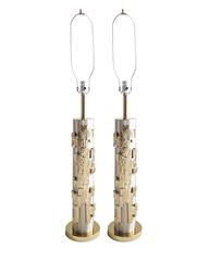 Pair of Brutalist Style Mid-Century Lamps, Laurel Co. in Gold and Brushed Silver