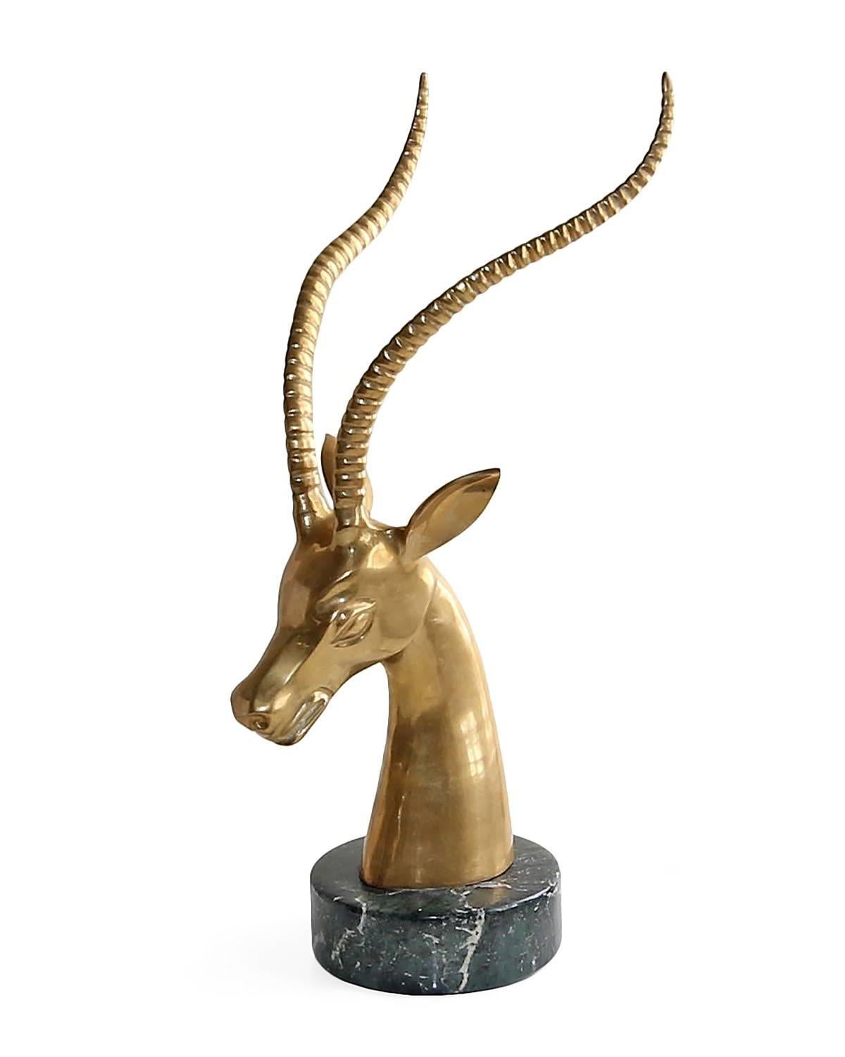 Mid-Century Modern Iconic Brass Mid-Century Bust of Impala/Antelope Attributed to Dolbi Cashier For Sale