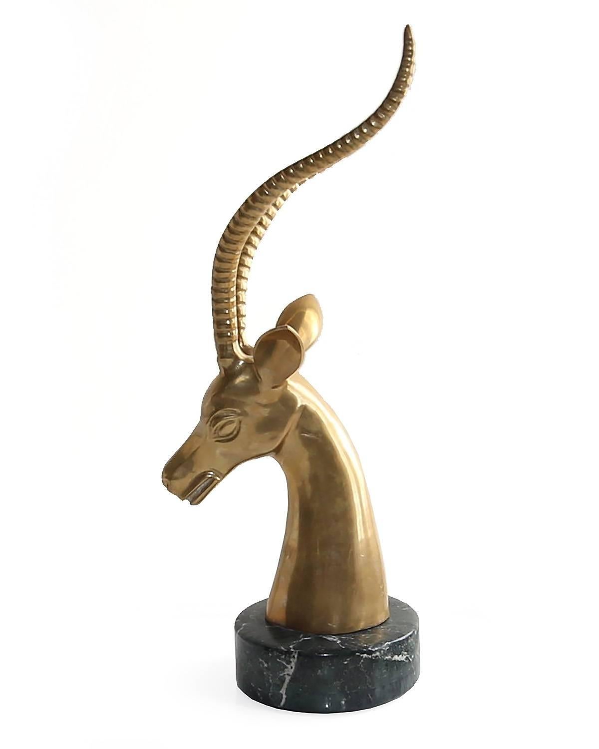 Asian Iconic Brass Mid-Century Bust of Impala/Antelope Attributed to Dolbi Cashier For Sale