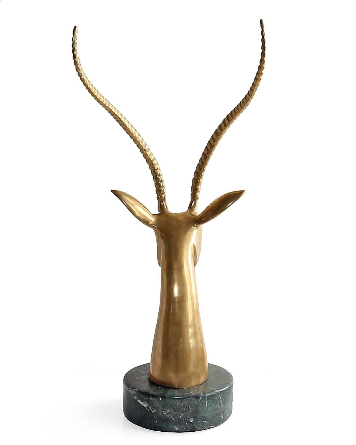 Iconic Brass Mid-Century Bust of Impala/Antelope Attributed to Dolbi Cashier In Good Condition For Sale In Houston, TX