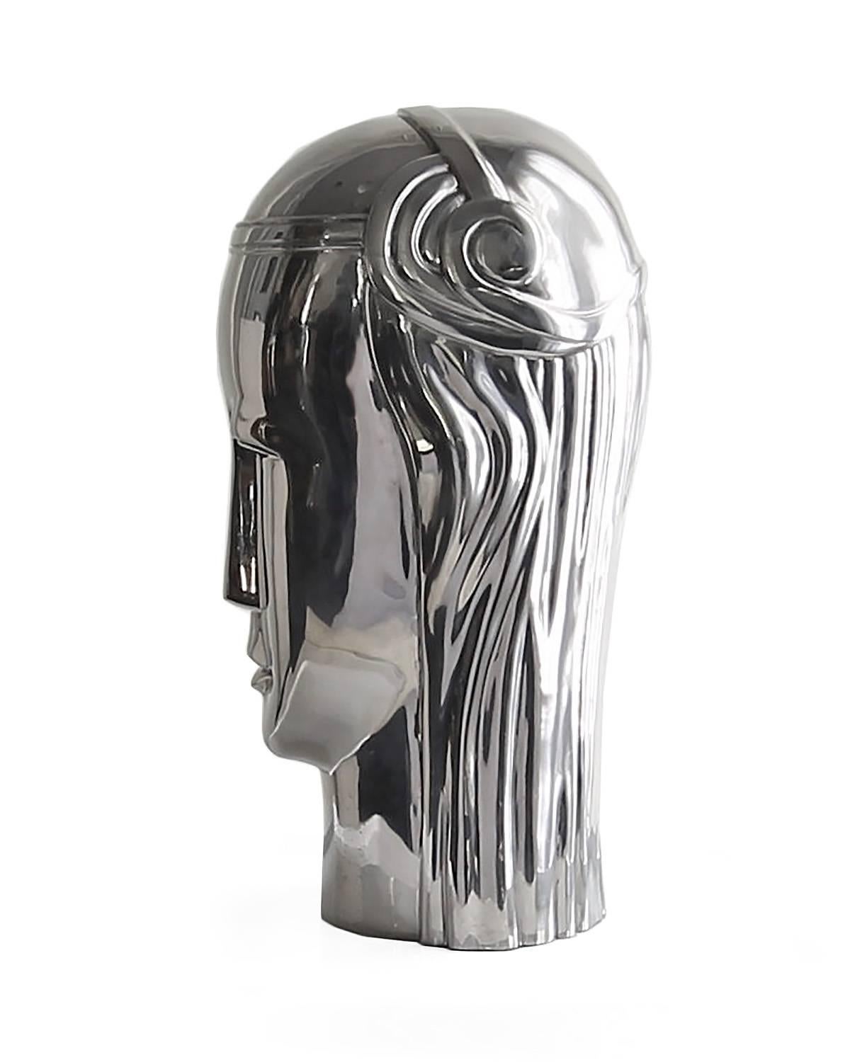 20th Century Art Deco Inspired Stainless Steel Bust of Roman Goddess For Sale