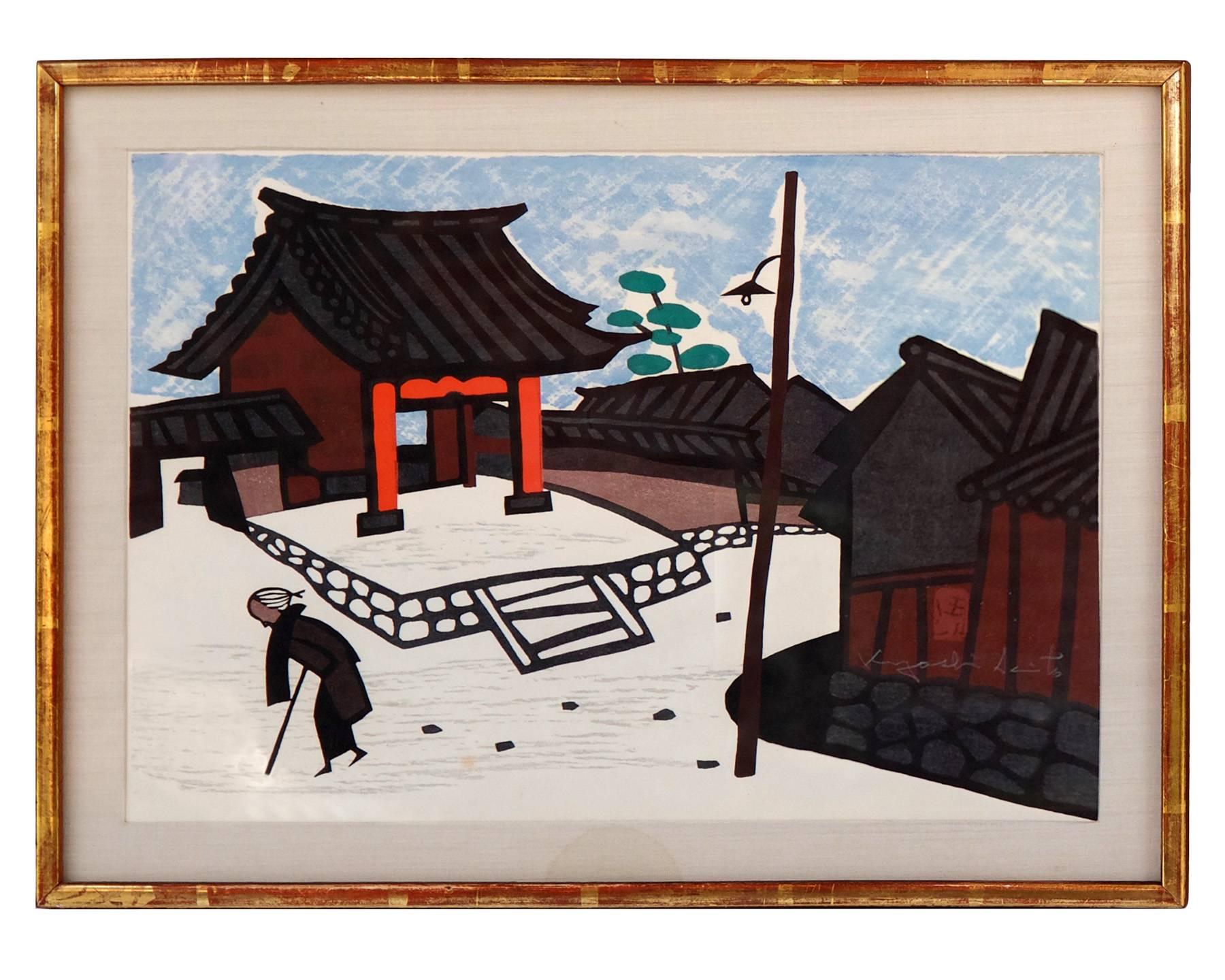 Japanese Pair of Original Wood Block Prints by Kiyoshi Saito For Sale