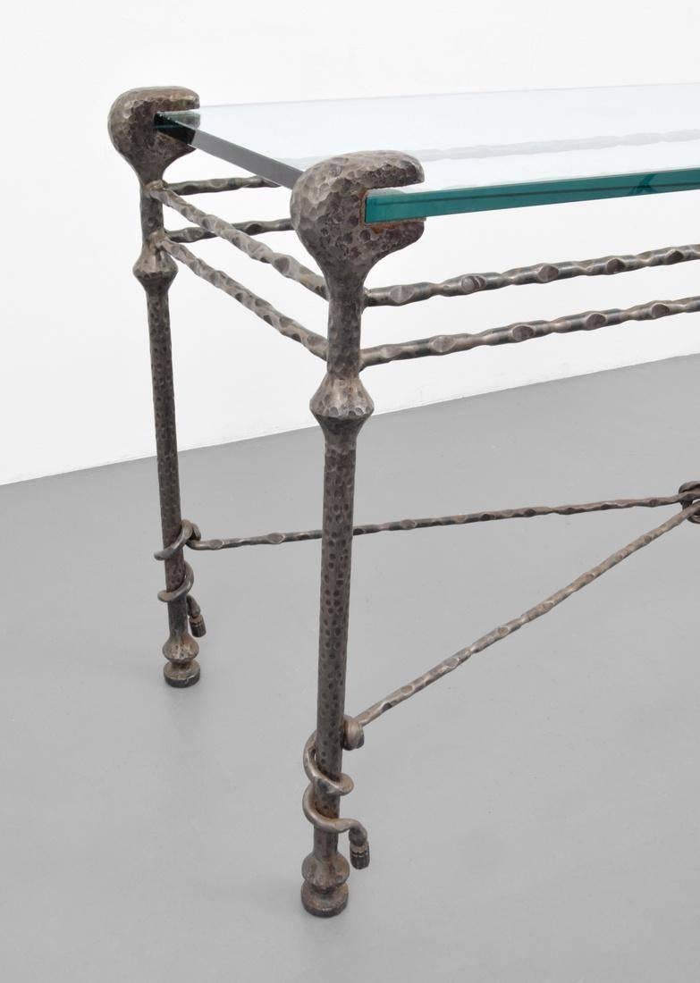 Italian Mid-Century Hammered Iron Console Table in the Manner of Diego Giacometti For Sale