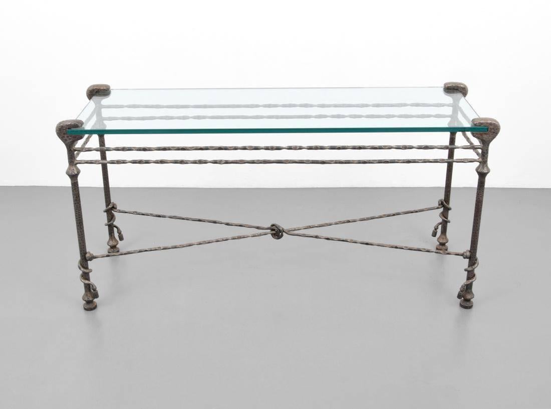 Mid-Century Hammered Iron Console Table in the Manner of Diego Giacometti For Sale 1