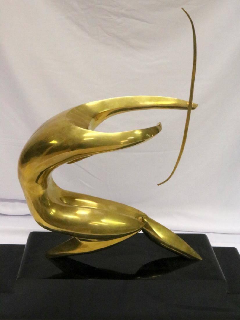 Mid-Century Modern Modernist Brass Archer Sculpture Signed by Maxime Delo, circa 1970 For Sale