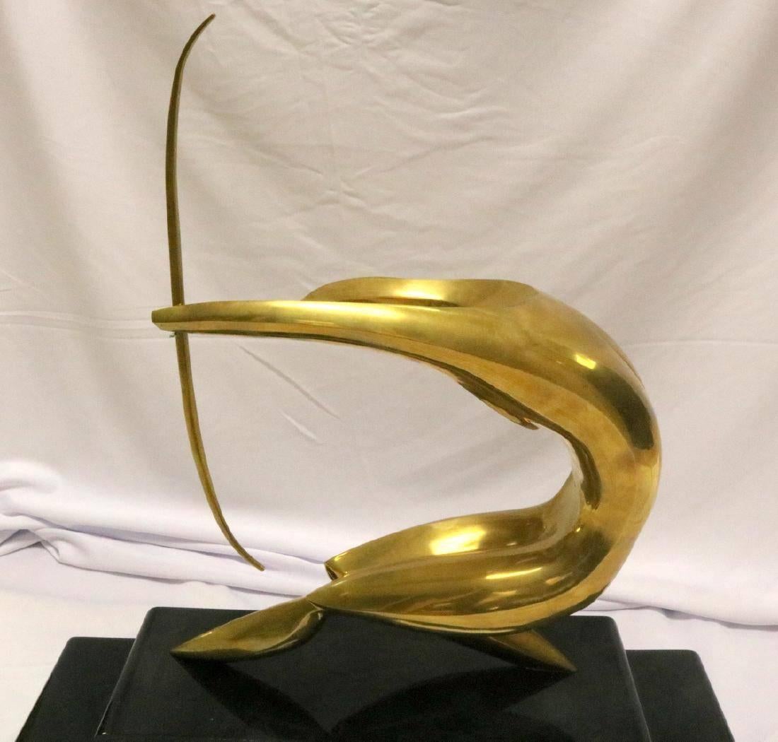 Italian Modernist Brass Archer Sculpture Signed by Maxime Delo, circa 1970 For Sale