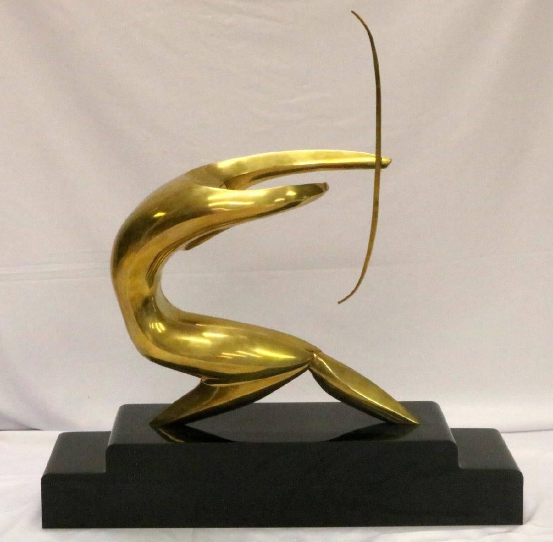 20th Century Modernist Brass Archer Sculpture Signed by Maxime Delo, circa 1970 For Sale