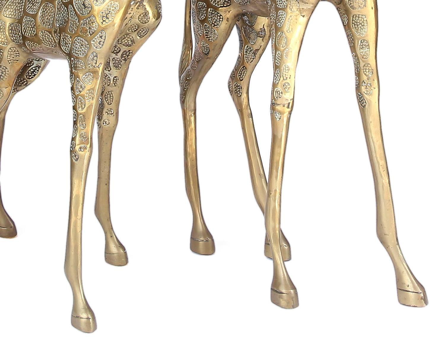 20th Century Pair Hollywood Regency Style Brass Giraffe Sculptures, Male and Female, 1970s