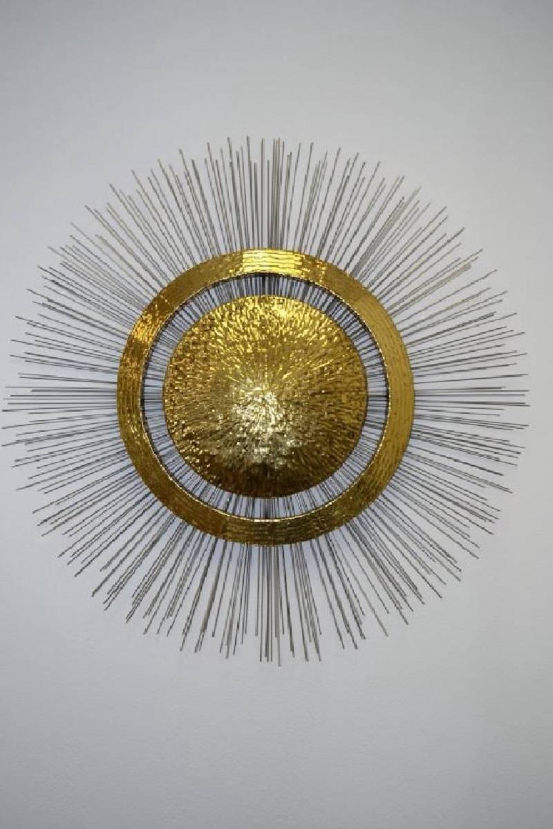 Large Brass and Steel Sunburst Wall Sculpture In Good Condition For Sale In Houston, TX
