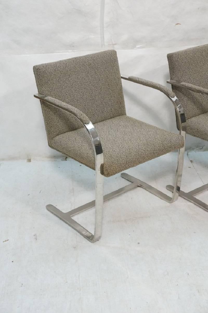 Bauhaus Set of Four Flat Bar Chrome Brno Chairs, Style of Mies Van Der Rohe