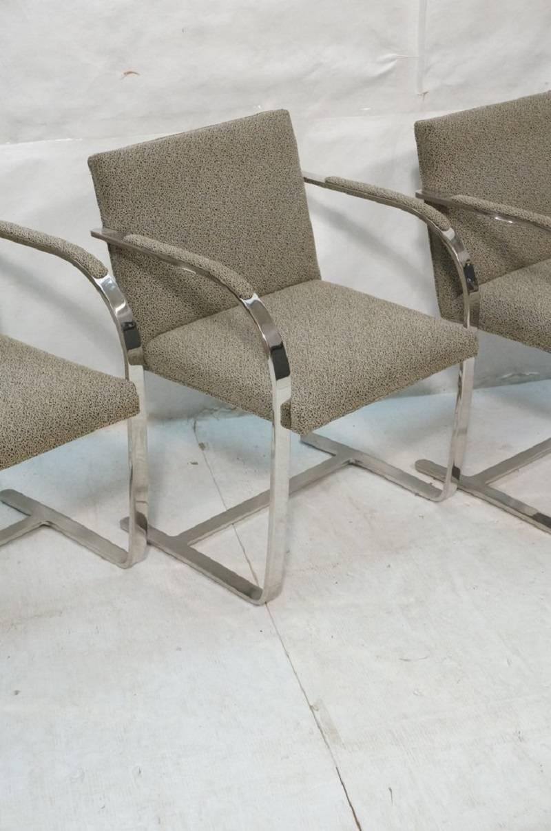 North American Set of Four Flat Bar Chrome Brno Chairs, Style of Mies Van Der Rohe