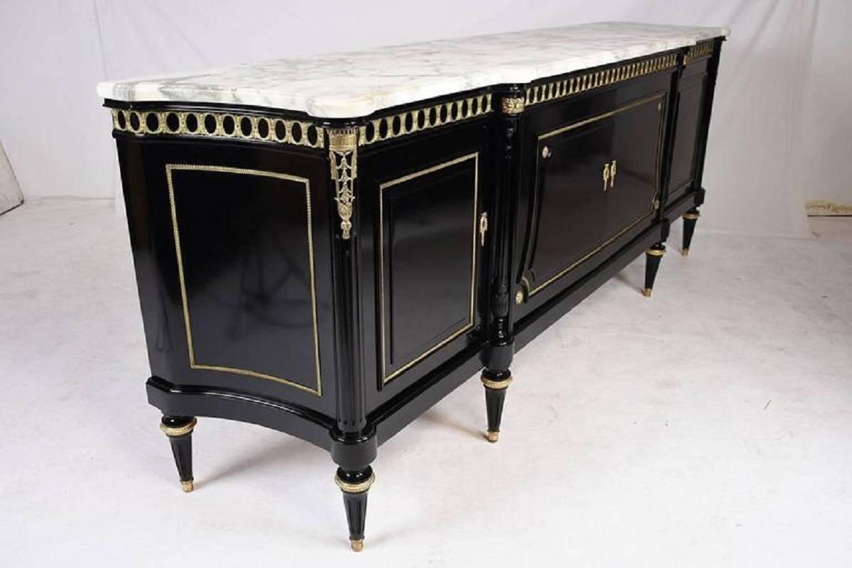 Massive French Louis XVI Style Buffet or Sideboard with Carrara Marble Top 5