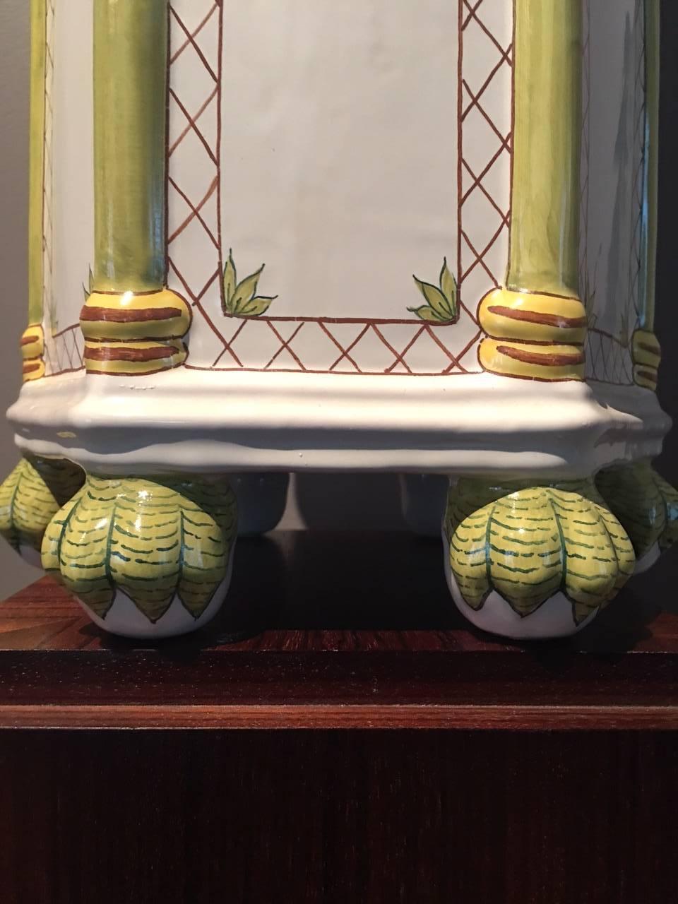 Pair of Oversize Hand-Painted Flower Holders with Unique Composition In Excellent Condition For Sale In Houston, TX