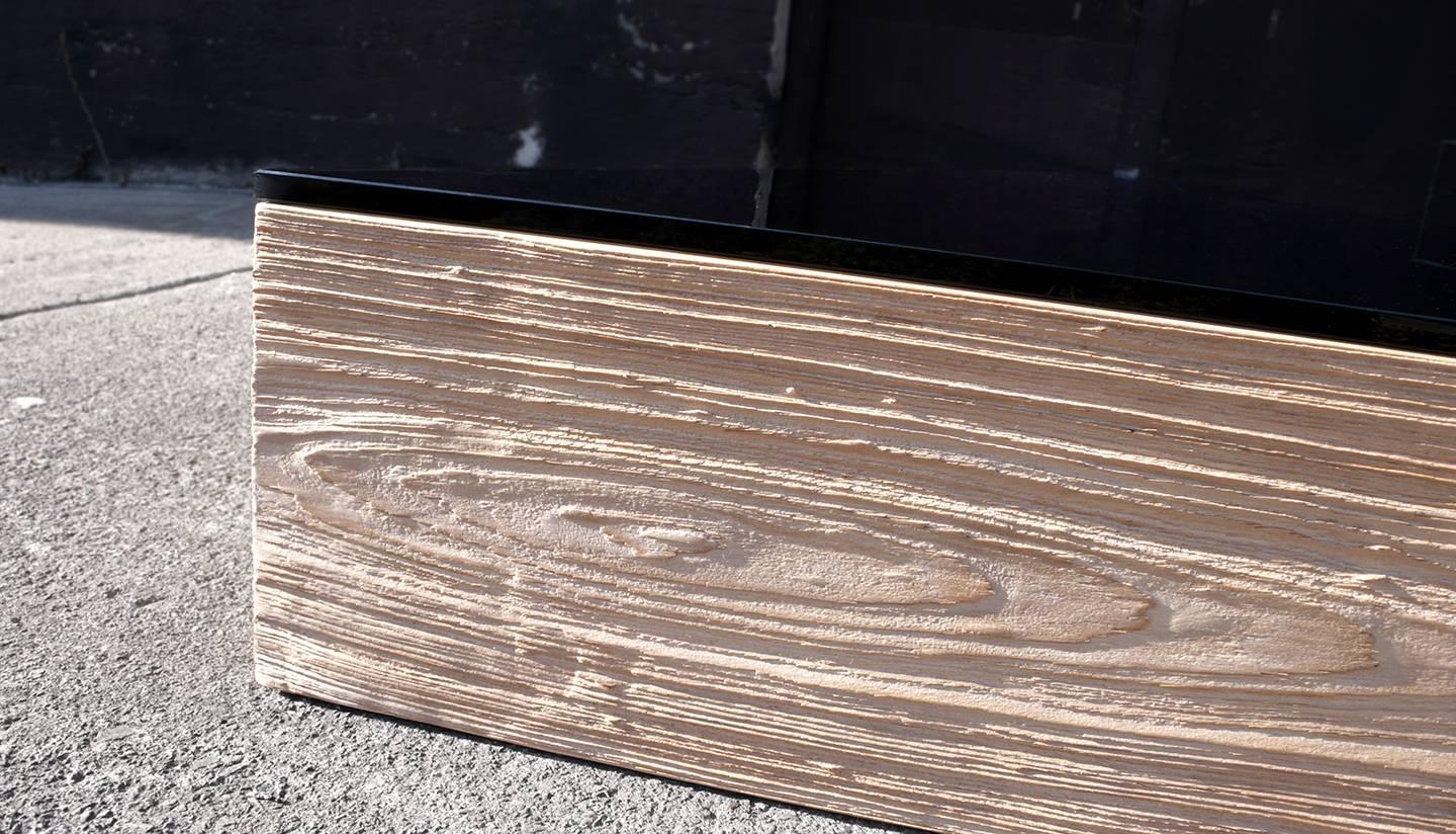 DRIFT - Weathered Cypress Wood and Smoked Glass Minimal Geometric Coffee Table In New Condition For Sale In Chicago, IL