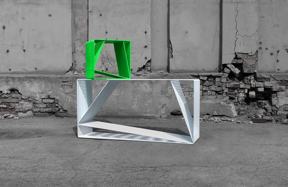 The Loop side table and console are about repetition, continuous loops and critical points of intersection. Using one single form of material, the Loop tables explore the space and graphic qualities of intersecting lines.

Custom colors and