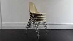 Original Parchment Charles & Ray Eames Fibreglass DSS Chairs for Herman Miller